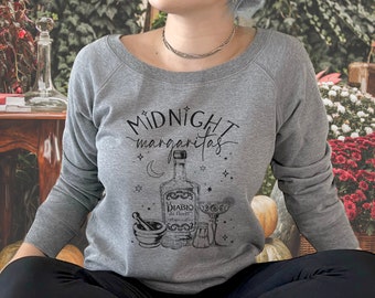 Midnight Margaritas Women's Sweatshirt Practical Magic Sweater, Triple Moon Goddess, Moon Phase Sweater, Women's Fall Wide Neck Sweatshirt