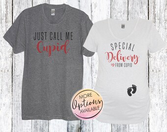 Valentine's Day Pregnancy Announcement Couple Shirt Set, Special Delivery From Cupid Shirt, Just Call Me Cupid Shirt, Valentine's Maternity