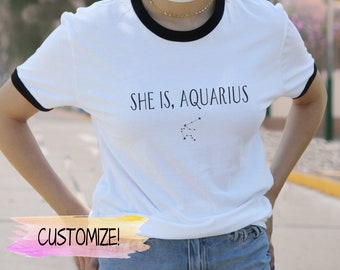 Zodiac Constellation Shirt, Horoscope Ringer, She Is Aires Taurus Gemini Cancer Leo Virgo Libra Aquarius Pisces Scorpio Pisces