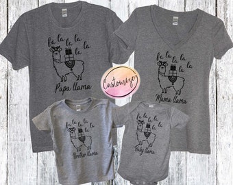Camisas familiares a juego de Navidad, Pijamas de Navidad familiares a juego personalizados, Fa La La La La La, Camisas navideñas para la familia, Llama de Navidad