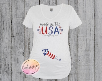 Made in the USA July 4th Maternity Shirt, Fourth of July Pregnancy Announcement, Patriotic Pregnant Shirt, Baby Shower Gift Summer