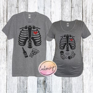 Skeleton pregnancy twins baby boy pregnant mom Halloween shirt - Kingteeshop