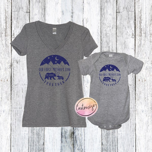 Our First Mother's Day Matching Custom Shirts, First Mother's Day Shirt Gift, Mommy and Me Custom Name Shirts, Mama bear Baby bear