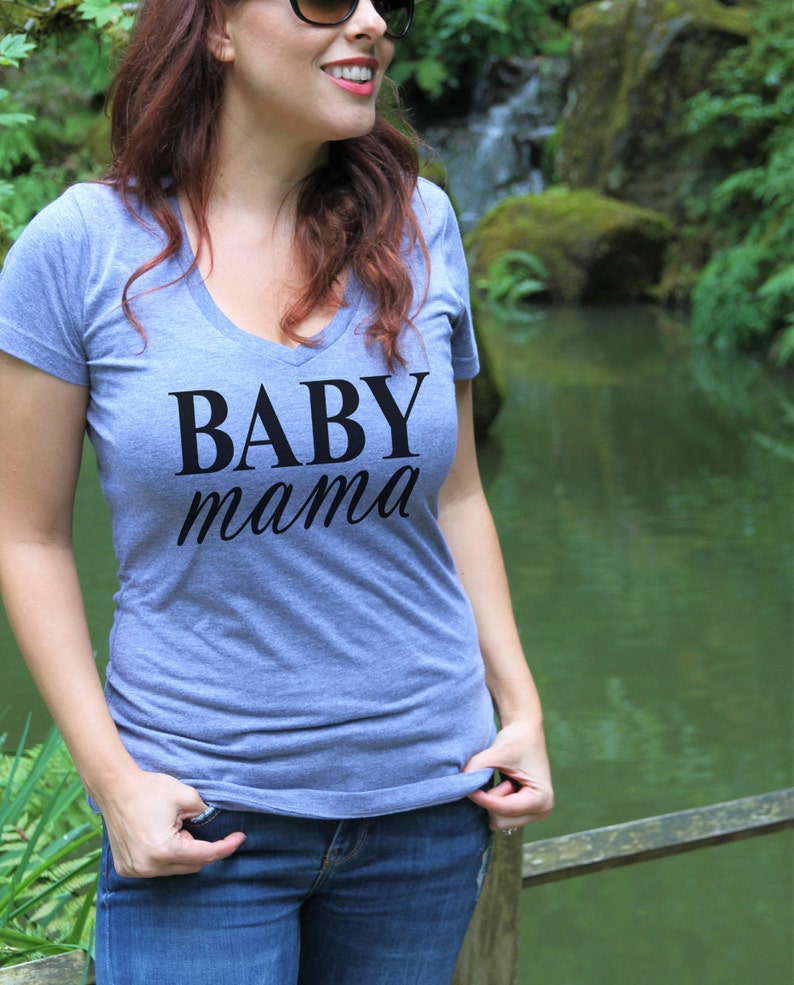 Baby Mama V Neck Shirt, Baby Daddy, Prego Shirt Pregnant Mom To Be Shirt, Baby Shower Gift, Mom to be Shirt, Pregnancy announcement image 1