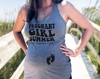 Pregnant Girl Summer Tank Top, Summer Pregnancy Announcement Shirt, Personalized Pregnancy Shirt, Custom Pregnancy Reveal Tank Top Shirt