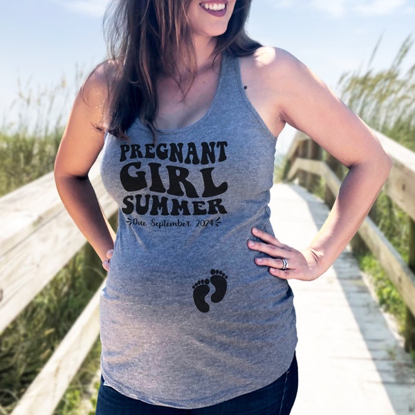 Pregnant Girl Summer Tank Top, Summer Pregnancy Announcement Shirt, Personalized Pregnancy Shirt, Custom Pregnancy Reveal Tank Top Shirt