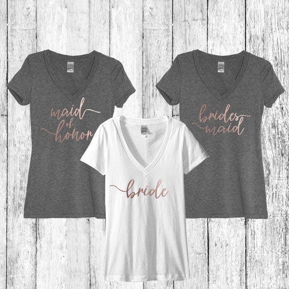 Maid Of Honor Bride Bachelorette Party Shirts With Rose Gold Maid Of Honor Bride Bachelorette Party Shirts With Rose Gold