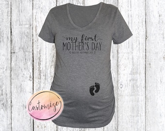 First Mothers Day Maternity Shirt, Baby Footprints Pregnancy Announcement, Pregnant Mom Gift, Baby Shower Gift, Expecting Mom Shirt