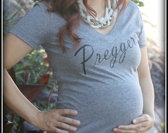 Preggers Fitted V Neck Shirt, Preggers Shirt, Pregnant, Mom To Be, Baby Shower Gift