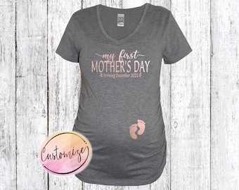 First Mothers Day Maternity Shirt Rose Gold, Rose Gold Pregnancy Announcement Tee, Pregnant Mom Gift, Baby Shower Gift, New Mom Shirt