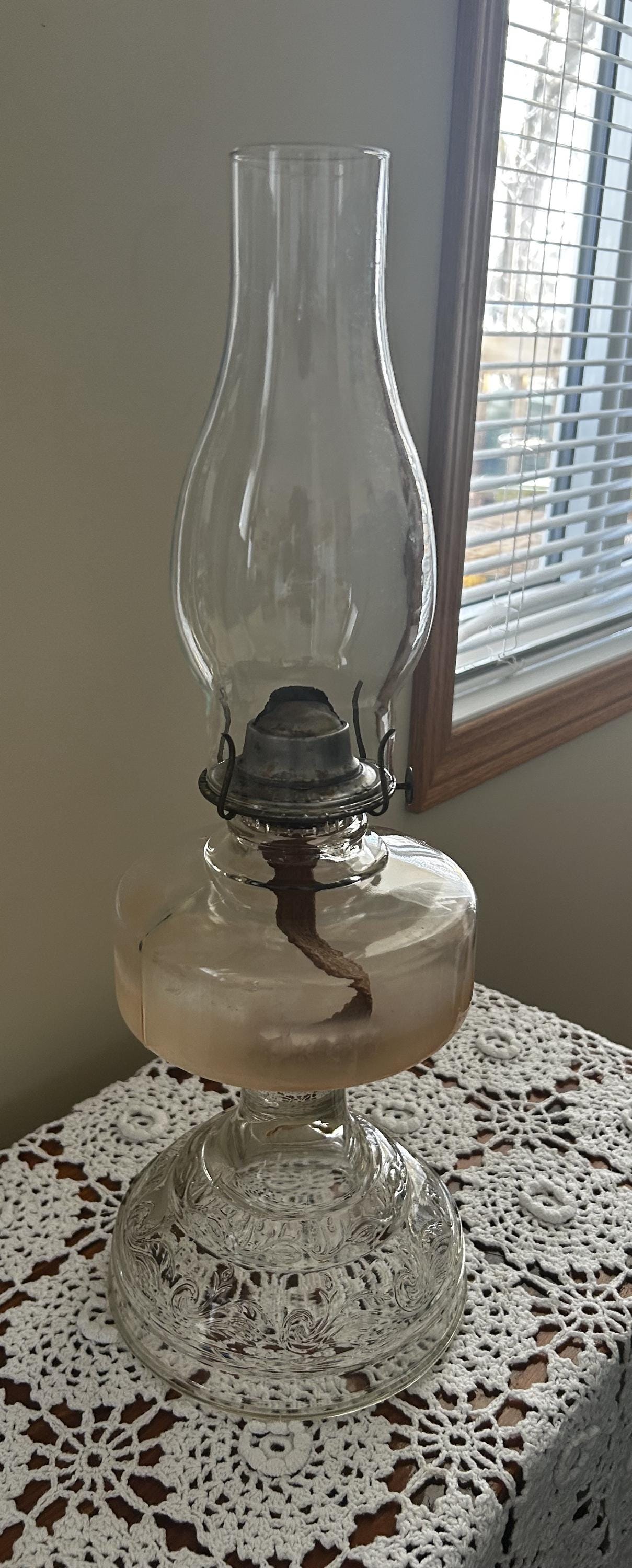 Antique Pressed Glass Oil Lamp - Etsy