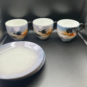 Czechoslovakian Iridescent Tea Cups and Saucers
