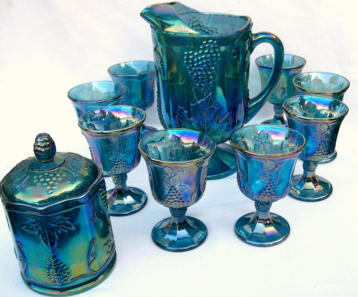 Indiana Glass 10Piece BLUE CARNIVAL Glass Beverage Set Etsy