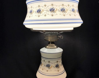 QUOIZEL 1973 Large "Abigail Adams Collection" Blue Floral Hurricane  GWTW Table / Desk /Parlor Lamp / Night Light ~ LARGE ~ 13" Inch Shade