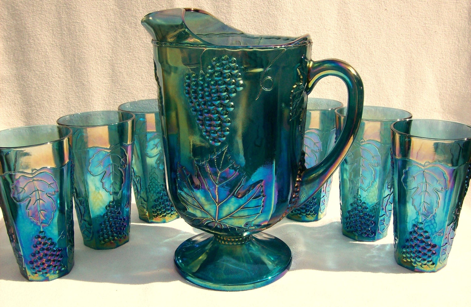 Indiana Glass 7 Piece BLUE IRIDESCENT Carnival Glass Etsy