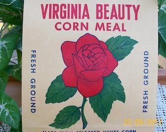 Vintage 5 lb. Virginia Beauty Corn Meal Paper Milling Bag from Peninsula Milling & Feed Co., Tasley, Virginia