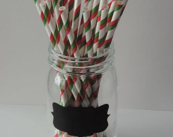 Red and Green Stripped Paper Straws