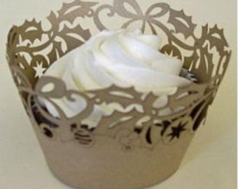 Holly Gold Cupcake Wrapper