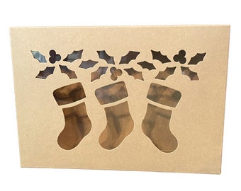 Kraft Brown with Stockings Hanging Window Time saver Box With Lid