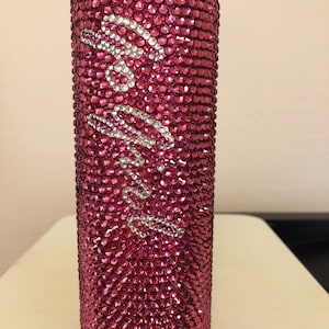 Rose Pink Glass Rhinestone Go Girl Energy Drink Can