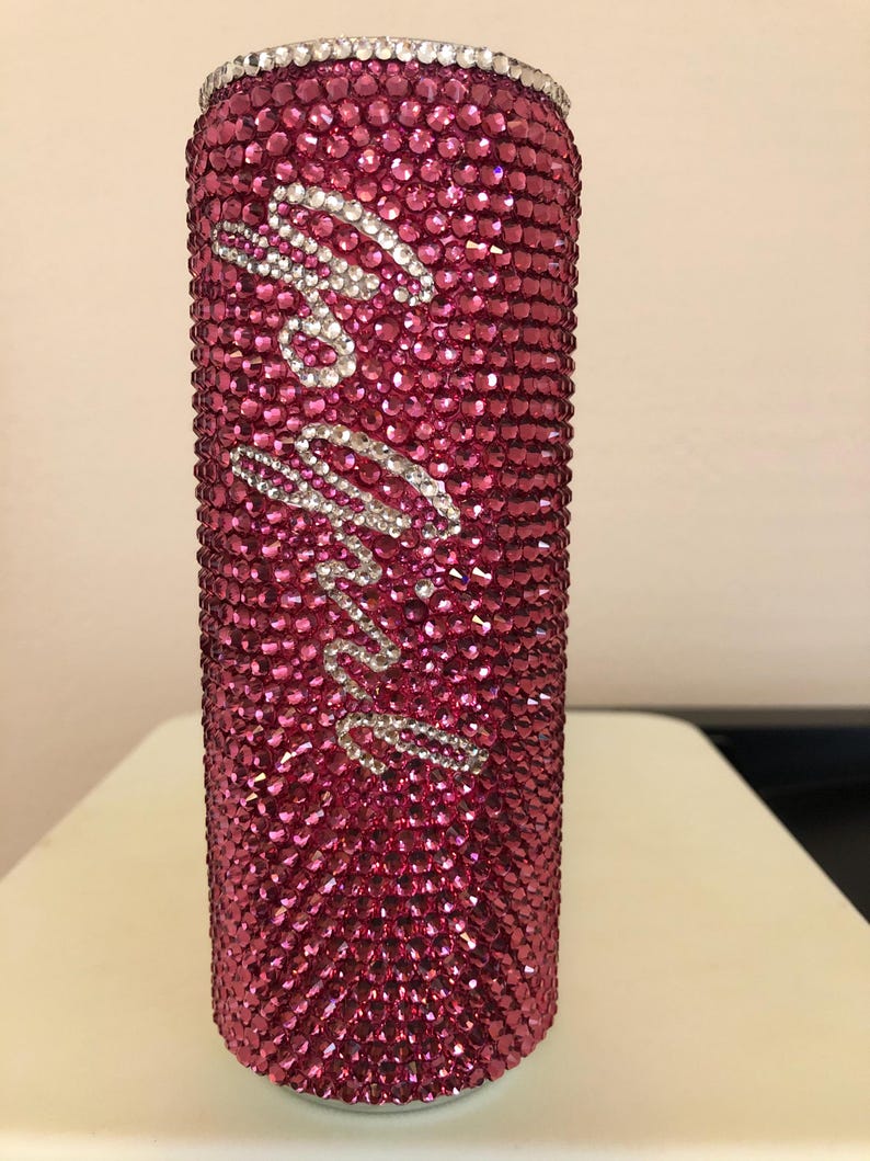 Rose Pink Glass Rhinestone Go Girl Energy Drink Can image 1