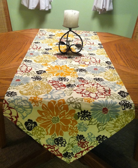 Items similar to Red Green Yellow and Black Flower Table Runner with