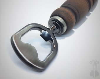 Pewter & Maple Wood Bottle Opener - Handmade - Turned Wood