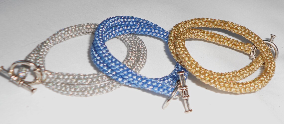 Woven Double Wrap Plastic Bracelet Color Family Metallic Etsy