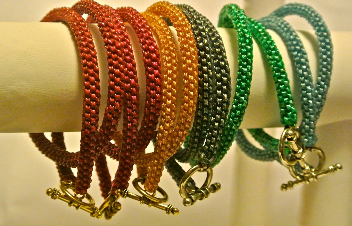 Woven Double Wrap Plastic Bracelet Color Family Metallic Etsy