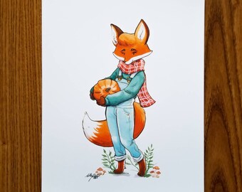 Pumpkin Pickin' Fox - Print