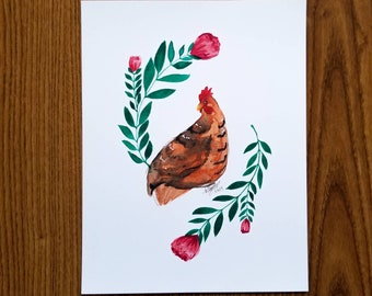 Hen and Tulip - Print