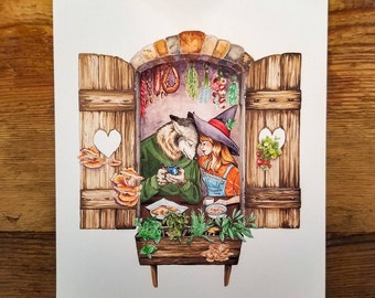 The Wolfman and Witch Share Breakfast - Print