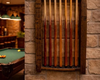 Bourbon Barrel Stave Pool Cue Rack – Whiskey Furniture Holder