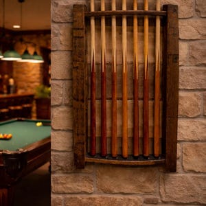 Bourbon Barrel Stave Pool Cue Rack – Whiskey Furniture Holder