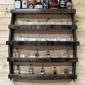 shot glass display/shot glass shelf/bourbon glasses/drinks cabinet/tiered wall shelf/bourbon gifts for him/bourbon shelves/Glencairn glasses