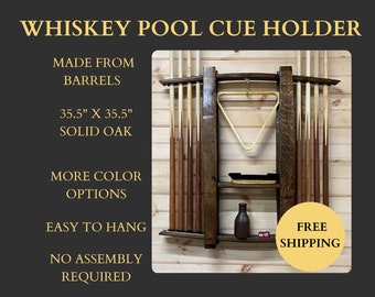 pool cue rack/game furniture/work from home/8 ball pool/cue ball/pool stick/unique bourbon gift/bourbon gifts for men/used bourbon barrels