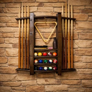 Bourbon Barrel Stave Pool Cue Rack – Mancave Decor, Game Room Organizer