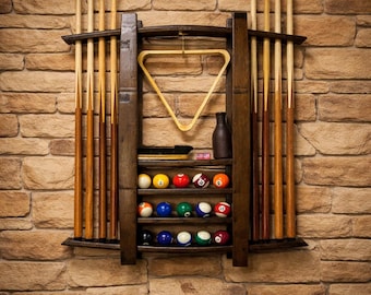 Bourbon Barrel Stave Pool Cue Rack – Mancave Decor, Game Room Organizer