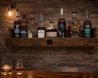 Bourbon Barrel Stave Shelf - Rustic Whiskey Bar, Liquor Display