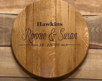 bourbon gifts/last name family sign/bourbon barrel head/whiskey barrel head/whiskey barrel lid/barrel top sign/whiskey barrel top