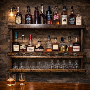 Blantons Whiskey Barrel Cabinet Display Shelf for Unique Home Bar Bottles and Bourbon Gifts