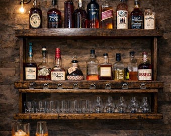Blantons Whiskey Barrel Cabinet Display Shelf for Unique Home Bar Bottles and Bourbon Gifts