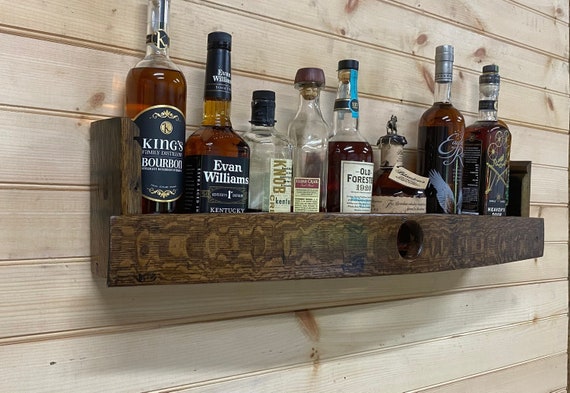 Bar Shelves/bourbon Barrel Liquor Cabinet/work From Home/bar Cart  Decor/wall Display Cabinet/rustic Wall Shelf/unique Bourbon Gifts for Men 