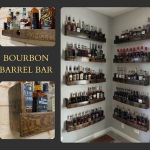 bourbon barrel stave shelf/drinks cabinet/whiskey rack/bourbon gifts for him/home bar cabinet/liquor bar shelf/whiskey display/rustic wood