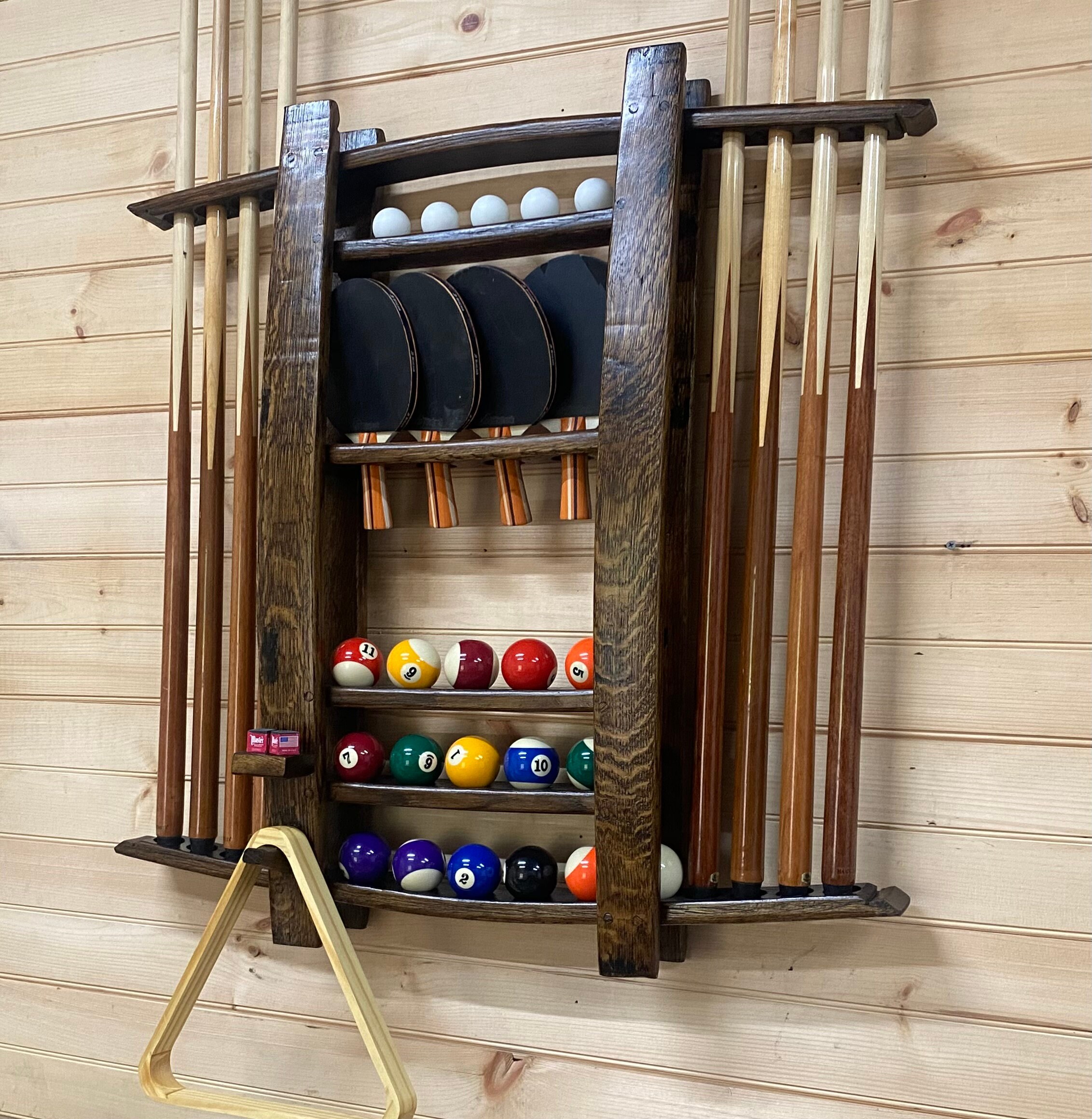 Economy Timber Pool Snooker Billiards Wall Cue Rack – Holds 12 Cues (FSA Brand)