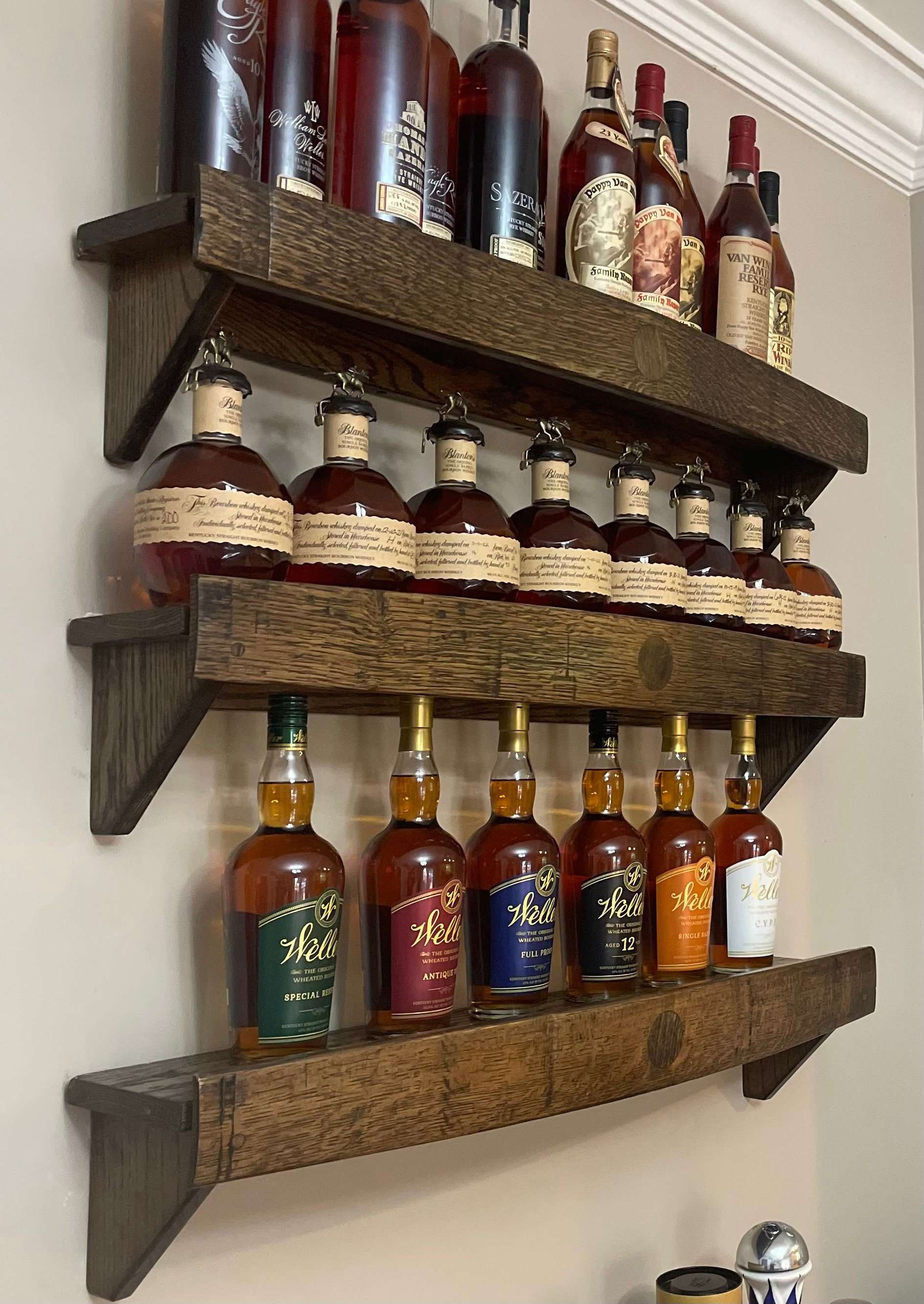 Bar Shelves/bourbon Barrel Liquor Cabinet/work From Home/bar Cart  Decor/wall Display Cabinet/rustic Wall Shelf/unique Bourbon Gifts for Men 