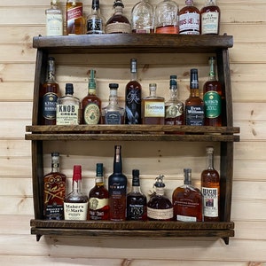 whiskey barrel shelf/bourbon bar/wall mounted bar/alcohol shelf/bar shelves/unique bourbon gifts/bourbon barrel cabinet/cocktail cabinet