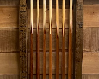 pool cue rack/bourbon barrel wood/8 ball pool/barrel furniture/whiskey gifts/whiskey rack/unique bourbon gifts for him/pool player gift