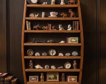 Reclaimed Oak Display Shelf – Miniature Curio Case for Home Decor- Barrel Wood