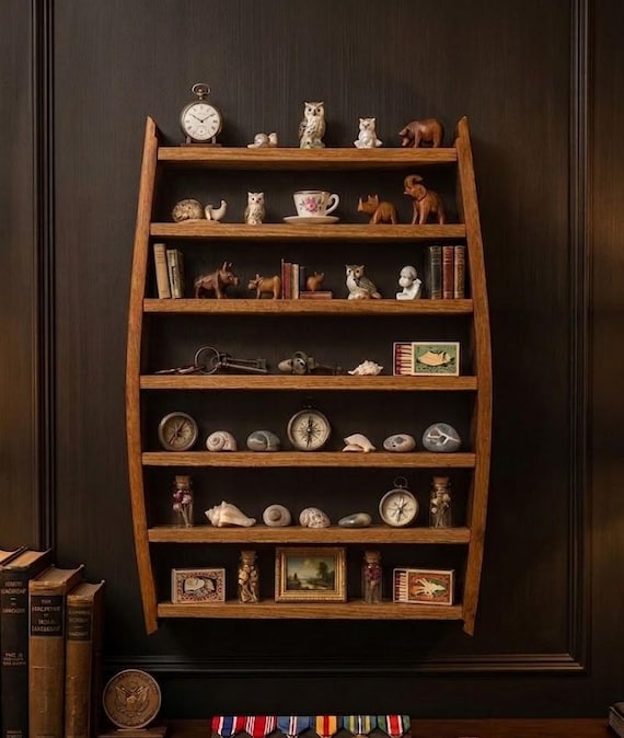 Reclaimed Oak Display Shelf – Miniature Curio Case for Home Decor- Barrel Wood